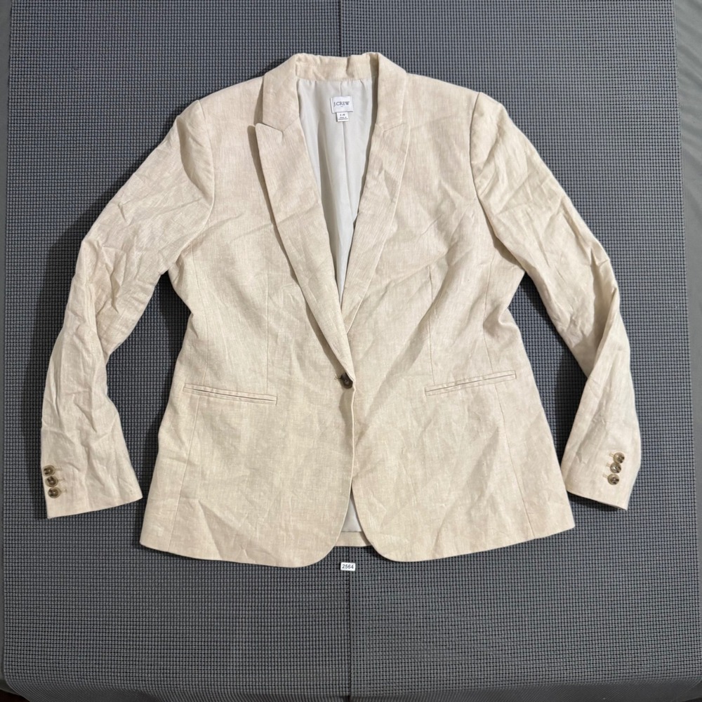J.Crew Womens Beige Single Button Blazer Jacket Size 14
